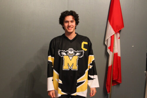 Ben Roulette donning the 'C' in a Team Manitoba uniform at the Waywayseecappo Wolverines Award Banquet.